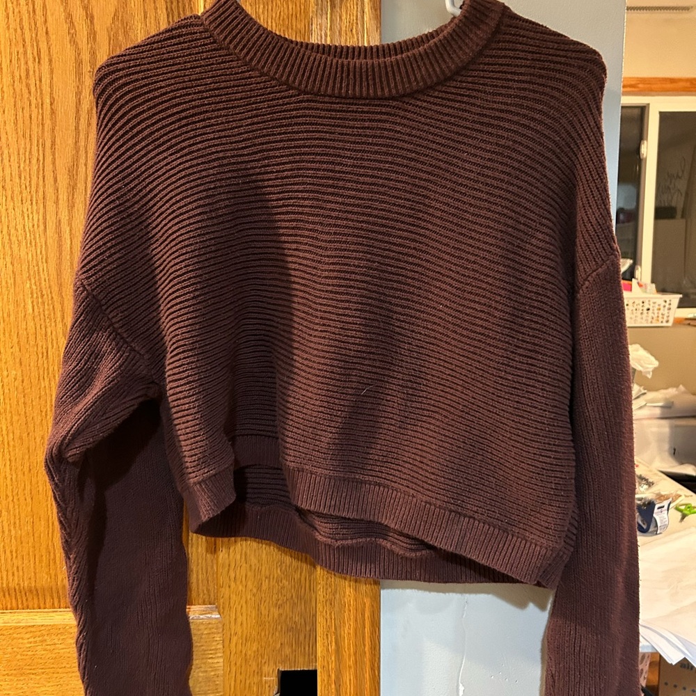 La Hearts Chocolate Ribbed Knit Top